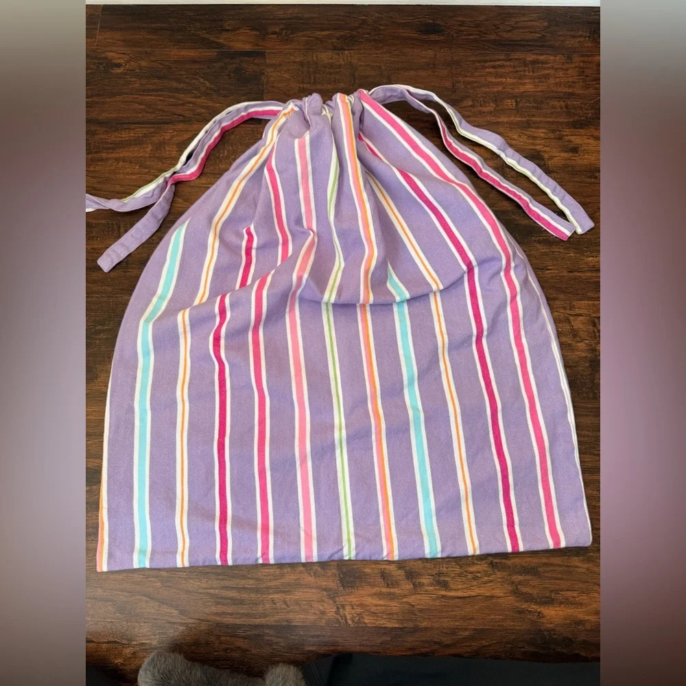 Pottery Barn Kids Purple Rainbow Striped Laundry Liner w/Drawstring Ties EUC
